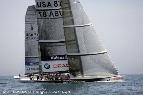 AC USA87 and USA76 © BMW Oracle Racing Photo Gilles Martin-Raget http://www.bmworacleracing.com