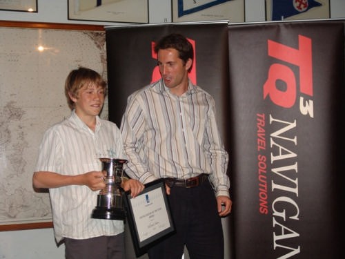 Paul Snow-Hansen is presented with the Junior Sailor of the Year by Ben Ainslie © Richard Gladwell www.photosport.co.nz