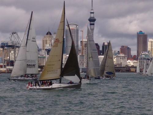 Pre-start action in the 2005 Coastal Classic,  with previous race winner, Georgia in the foreground. © Richard Gladwell www.photosport.co.nz