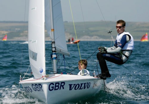 Richard Mason (left) and Daniel Schieber from Great Britain competing in the 420 class on the first day of racing at the Volvo Youth Sailing ISAF World Championship 2006. © onEdition http://www.onEdition.com