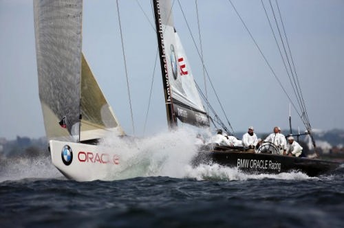BMW Oracle really cranks it at the top end of the wind range,Top of the range in Day 2 © BMW Oracle Racing Photo Gilles Martin-Raget http://www.bmworacleracing.com