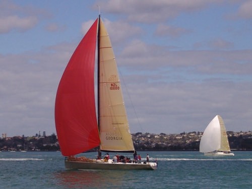 Georgia sailing on the Waitemata Harbour in August 2005, skippered by her original owner, Jim Farmer (NZL). © Richard Gladwell www.photosport.co.nz
