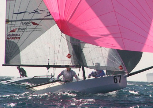 <b>As rival capsizes behind them, Hamlin and McNicol hang onto overall lead </b><br />
 <br />
 © Rich Roberts http://www.UnderTheSunPhotos.com