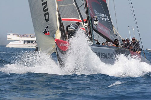 Spray flies in the 2007 America’s Cup  © Ingrid Abery http://www.ingridabery.com