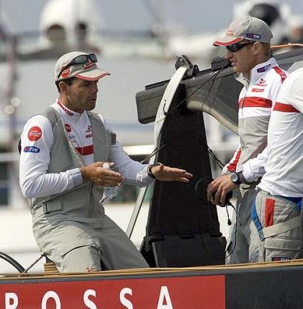 Torben Grael explains the tactics to James Spithill aboard Luna Rossa on Day 4 of the Louis Vuitton Cup Finals © Th.Martinez http://www.thmartinez.com