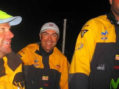 A smiling Bouwe Bekking and Chris Nicholson onboard movistar. Volvo Ocean Race Leg 5 from Rio to Baltimore.  © Volvo Ocean Race http://www.volvooceanrace.com