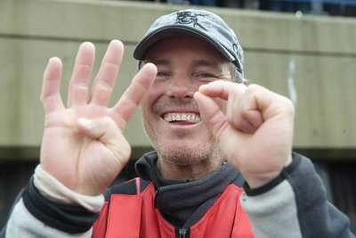 Pirates of the Caribbean helmsman Erle Williams showing he was driving a Volvo Open 70 at the speed of 40 knots.  © Volvo Ocean Race http://www.volvooceanrace.com