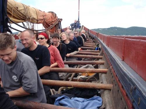 The crew worked hard rowing on the Fjord close to Spangereid - with and without the mast. Photo: Claus Laage-Thomsen. The Sea Stallion from Glendalough voyage ©  SW