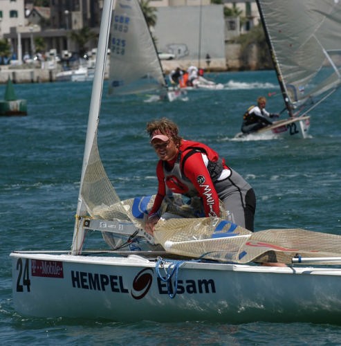 Jonas Hoegh Christensen (DEN) drops his sail after winning the Finn Gold Cup in Split, Croatia © JK Labud