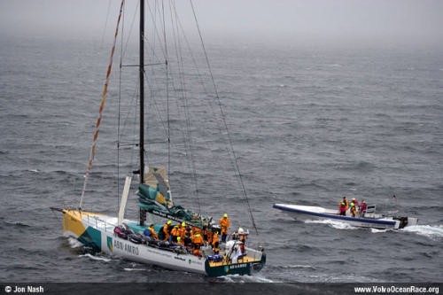 The movistart crew are transferred of Falmouth by RIB © Volvo Ocean Race http://www.volvooceanrace.com