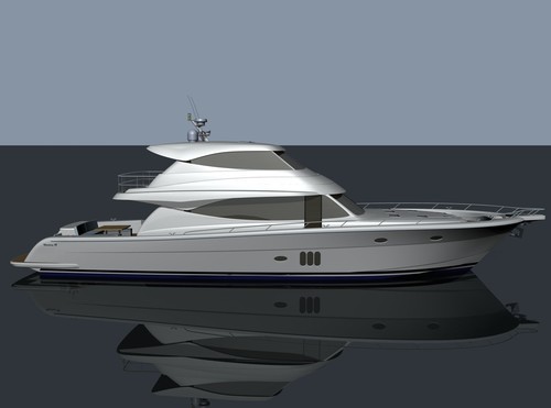 The Maritimo 73 Sky Lounge in full computerised profile indicates the stylish lines of the awesome vessel.  - Maritimo’s ’monster’ leaves its lair. © Maritimo . http://www.maritimo.com.au