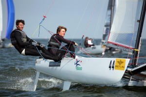 Brett Sellers (helm) and Bruce Kendall (NZL) sailing in the Tornado in the Breitling Regatta © Breitling Regatta http://www.breitlingregatta.org