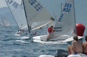 Jonas Hoegh-Christensen  (DEN-2_ gybes in the Finn Gold Cup photo copyright JK Labud taken at  and featuring the  class