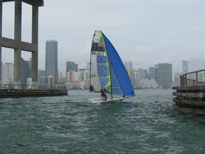 12 year old Andy Blumenthal helps Peter sail home under the Rickenbacker causeway at Miami - Miami OCR photo copyright John Blumenthal photos 1-3 Walter Cooper photo 4 taken at  and featuring the  class