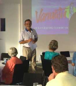 ORCV Commodore, George Shaw, delivers the opening address. - Melbourne to Vanuatu photo copyright  John Curnow taken at  and featuring the  class