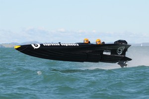Current 60-mile championship leader 'Espresso Engineers' in action at Gulf Harbour in 2009 - 2010 Rayglass NZ Offshore Powerboat Championship - Round 3 photo copyright Greg Olesen taken at  and featuring the  class