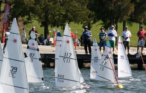 A fleet sailors jockeying for position at the start line - 2009 RC Laser Australian National Championship photo copyright Cliff Bromiley www.radiosail.com.au http://www.radiosail.com.au taken at  and featuring the  class