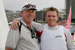 Proud father Tony Outteridge with winning son Nathan - Audi Victoria Week - Audi King of the Docklands, Waterfront City, Melbourne photo copyright Teri Dodds http://www.teridodds.com taken at  and featuring the  class