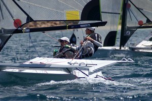 Australian's Ben Austin / Nathan Outteridge - 49er World Championships - Sorrento Sailing Couta Boat Club, Australia photo copyright Teri Dodds http://www.teridodds.com taken at  and featuring the  class