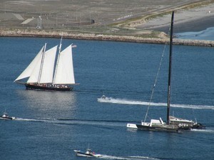 The old and the new...schooner 'America' and BOR90 coming in from a practice. photo copyright Warren Allan taken at  and featuring the  class