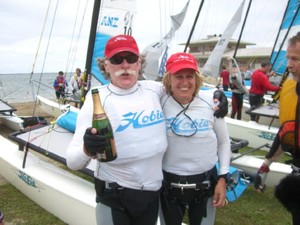 Kerli and Ali Corlett celebrate winning 2007 Hobie Grand Masters in Fiji - The Hog's Breath Cafe & Hobie Cat Australasia Australian Hobie Class National Championships 2009/2010 photo copyright John Hooper taken at  and featuring the  class