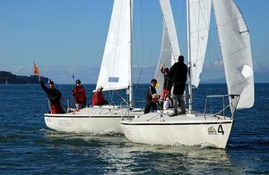 David Wood protests Adrian Short in the prestart - Bucks Match race three photo copyright Browyn Hyland taken at  and featuring the  class