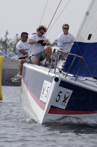 Ian Williams (GBR), Team Pindar in pre race against Adam Minoprio (NZL), Emirates Team New Zealand/BlackMatch Racing for their second semi final. The Korea Match Cup held in San Hwasung City in the Gyeonggi Province of Korea. 14/6/2008                                         - Korea Match Cup photo copyright WMRT http://www.worldmatchracingtour.com taken at  and featuring the  class