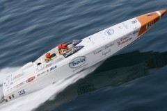 Copyright onEdition 2009© Baia Attolini driver Stefano Acanfora (ITA), throttle Renato Guidi (ITA), navigator Roy Capasso (ITA) and reserve driver Vittorio Foglia Manzillo (ITA) qualify 1st  at the Powerpole of this years P1 Powerboat World Championships in San Benedetto Del Tronto, Italy.
 photo copyright Powerboat P1 World Championship http://www.powerboatp1.com taken at  and featuring the  class