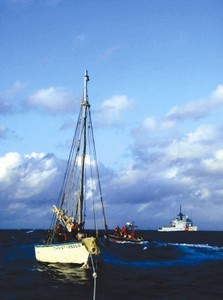 Sailing boat under tow photo copyright SW taken at  and featuring the  class