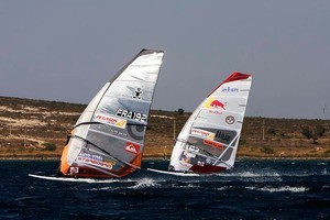 Albeau and Dunkerbeck line up start line - 2008 Pegasus Airlines Alaçati PWA World Cup ­ Final Day photo copyright  John Carter / PWA http://www.pwaworldtour.com taken at  and featuring the  class