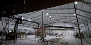 Alinghi 5 being modified in the shed in RAK - Javier Salinas / Alinghi photo copyright Alinghi Team www.alinghi.com taken at  and featuring the  class