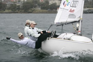 Angela Farrell (closest to camera) during her Olympic Yngling campaign