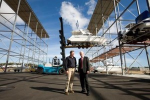 WA Minister for Industry and Enterprise Fran Logan and Aquastack Marina director Luke Clayton at the official opening. photo copyright Jeni Bone taken at  and featuring the  class