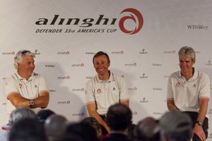 Brad Butterworth (L), Ernesto Bertarellli and Grant Simmer - America's Cup 2010 photo copyright Guido Trombetta/Team Alinghi taken at  and featuring the  class