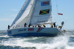 Jamaica Lightning Bolt at the start of race 4 of the Clipper Race 09-10 from Cape Town, South Africa to Geraldton, Western Australia.
 photo copyright Clipper Ventures PLC . http://www.clipperroundtheworld.com taken at  and featuring the  class