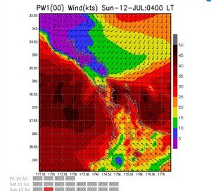 PredictWind - wind strength and direction as at 0400hrs on Sunday 12 July photo copyright PredictWind.com www.predictwind.com taken at  and featuring the  class