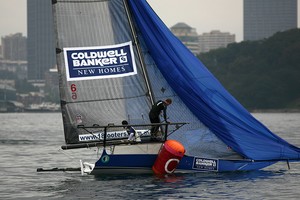 New Zealand&rsquo;s Mark Kennedy sailing Coldwell Banker New Homes photo copyright Frank Quealey /Australian 18 Footers League http://www.18footers.com.au taken at  and featuring the  class