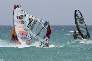 Crash at the mark - 2008 Fuerteventura PWA Grand Slam – Day Five photo copyright  John Carter / PWA http://www.pwaworldtour.com taken at  and featuring the  class