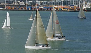 The Cookson 50 'Pussy Galore' to leeward of the Bakewell-White 52 'Wired' at the start of this mornings Auckland Tauranga Race. photo copyright Richard Gladwell www.photosport.co.nz taken at  and featuring the  class