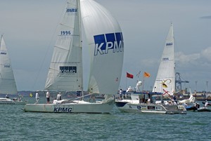 Adrian Short finishes on Day 1 of the 2008 New Zealand Match Racing Championships photo copyright Richard Gladwell www.photosport.co.nz taken at  and featuring the  class