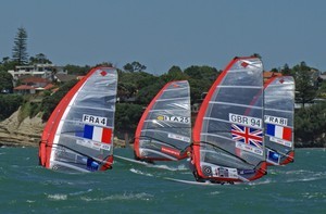 The bulk of the fleet heads out to sea and the port layline in the 2008 RS:X Worlds, Womens Medal Race photo copyright Richard Gladwell www.photosport.co.nz taken at  and featuring the  class