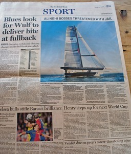 Lead sports page, NZ Herald 30 April photo copyright SW taken at  and featuring the  class