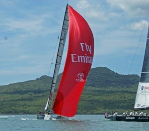 The big one gets away! ETNZ clips a fishing boat during practice for the Louis Vuitton Pacific Series - 22 January 2009 photo copyright Richard Gladwell www.photosport.co.nz taken at  and featuring the  class