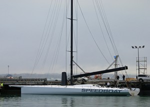 April 2008 - Two days after arrival at the Viaduct Basin, Speedboat is rigged, launched, floating to her marks, and looks like she is doing 15kts tied up to the dock! photo copyright Richard Gladwell www.photosport.co.nz taken at  and featuring the  class