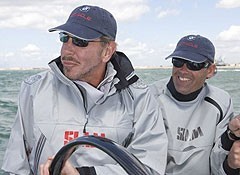 Larry Ellison, owner of BMW Oracle Racing (left) with Russell Coutts, his skipper and CEO, here sailing as his tactician photo copyright BMW Oracle Racing http://bmworacleracing.com taken at  and featuring the  class