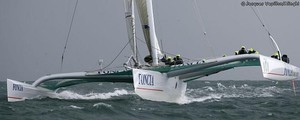 60ft trimaran Foncia  was being used by Alinghi for training off Lorient but capsized and will take two months to repair. photo copyright Jacques Vapillon/Alinghi  taken at  and featuring the  class