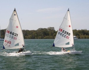 Ryan Palk (Left) and Klade Hauschildt training in tandem -Laser Class. photo copyright Ian Grant taken at  and featuring the  class