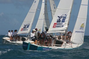 The last of eighteen races and Team BVI (Robbie Hirst/Dontae Hodge) and Ondeck Racing (Peter Holmberg, USVI) are battling it out for second place overall. 2008 Nanny Cay Nations Cup photo copyright Racing in Paradise http://www.racinginparadise.com taken at  and featuring the  class