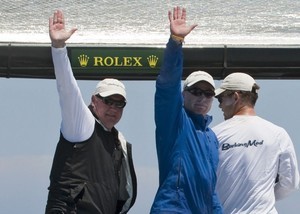 Jim Richardson, owner-helm and Terry Hutchinson, tactician onboard BARKING MAD after winning 2009 Rolex Farr 40 Worlds photo copyright  Rolex/ Kurt Arrigo http://www.regattanews.com taken at  and featuring the  class