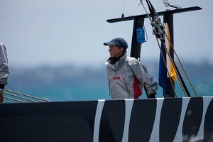 Does it get any better than this? Checking out Russell Coutt&rsquo;s helming style BMW Oracle Racing. photo copyright BMW Oracle Racing Photo Gilles Martin-Raget http://www.bmworacleracing.com taken at  and featuring the  class